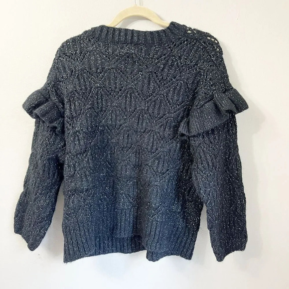 Old Navy Womens Black Ruffle Trim Metallic Pointelle Knit Sweater 2X Long Sleeve - Picture 3 of 9